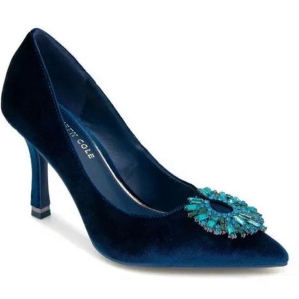 New Kenneth Cole New York Romi Starburst Pump Velvet Heels Rhinestone Blue